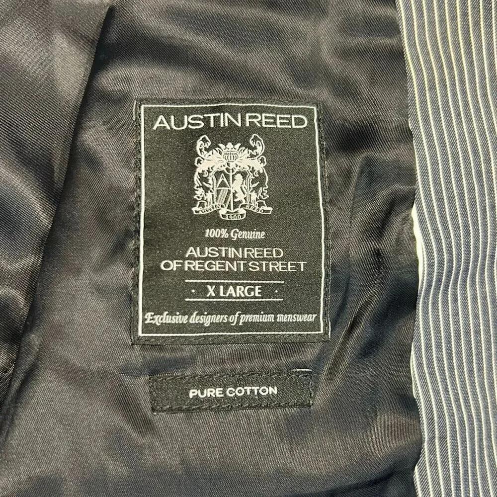 Austin Reed Mens Striped Blazer Sz XLarge Pure Cotton Gray White Suit Coat